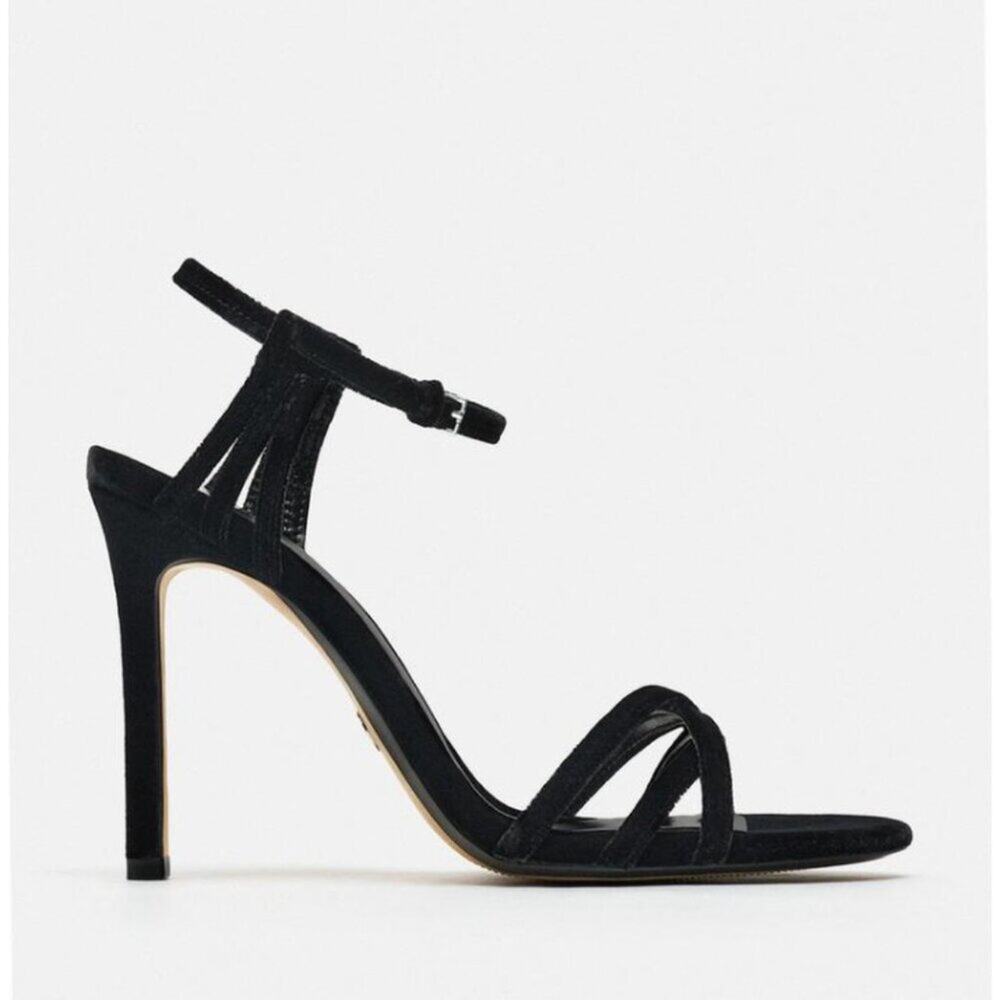 NWT Zara Strappy Velvet Sandal High Heels Black 6.5